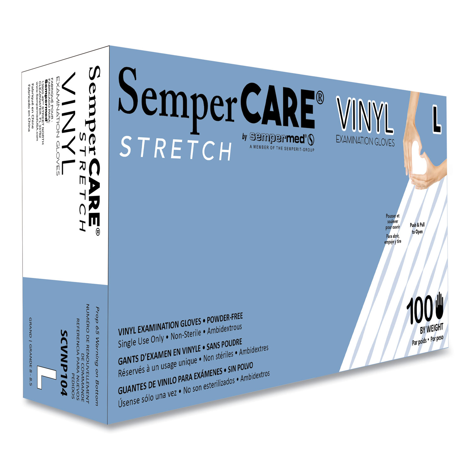 Stretch Vinyl Examination Gloves, Powder-Free, Large, 5 mil Thick, 9.45" Long, Cream, 100/Box, 10 Boxes/Carton