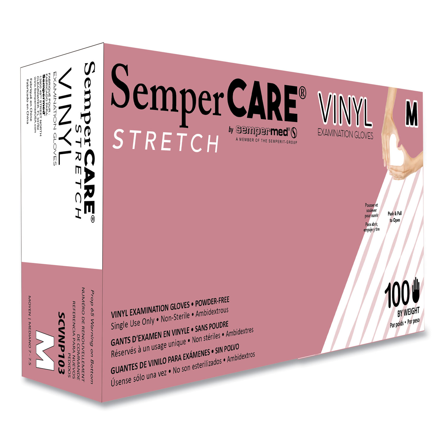 Stretch Vinyl Examination Gloves, Powder-Free, Medium, 5 mil Thick, 9.45" Long, Cream, 100/Box, 10 Boxes/Carton