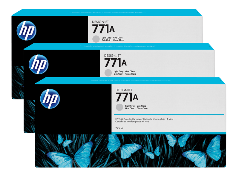 HP 771A 3-pack 775-ml Light Gray DesignJet Ink Cartridges